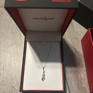 Silver 3 Stone Swirl Diamond Pendant Necklace